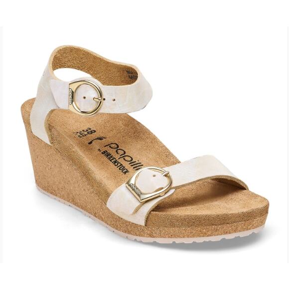 Papillio by Birkenstock Shoes - Papillio by Birkenstock Womens Soley Wedge Sandal EU 39 US 8 Silver Leather NWOB